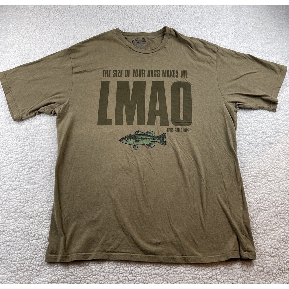 "The Size of Your Bass Makes Me LMAO" Bass Pro Shops Graphic Print T Shirt XL